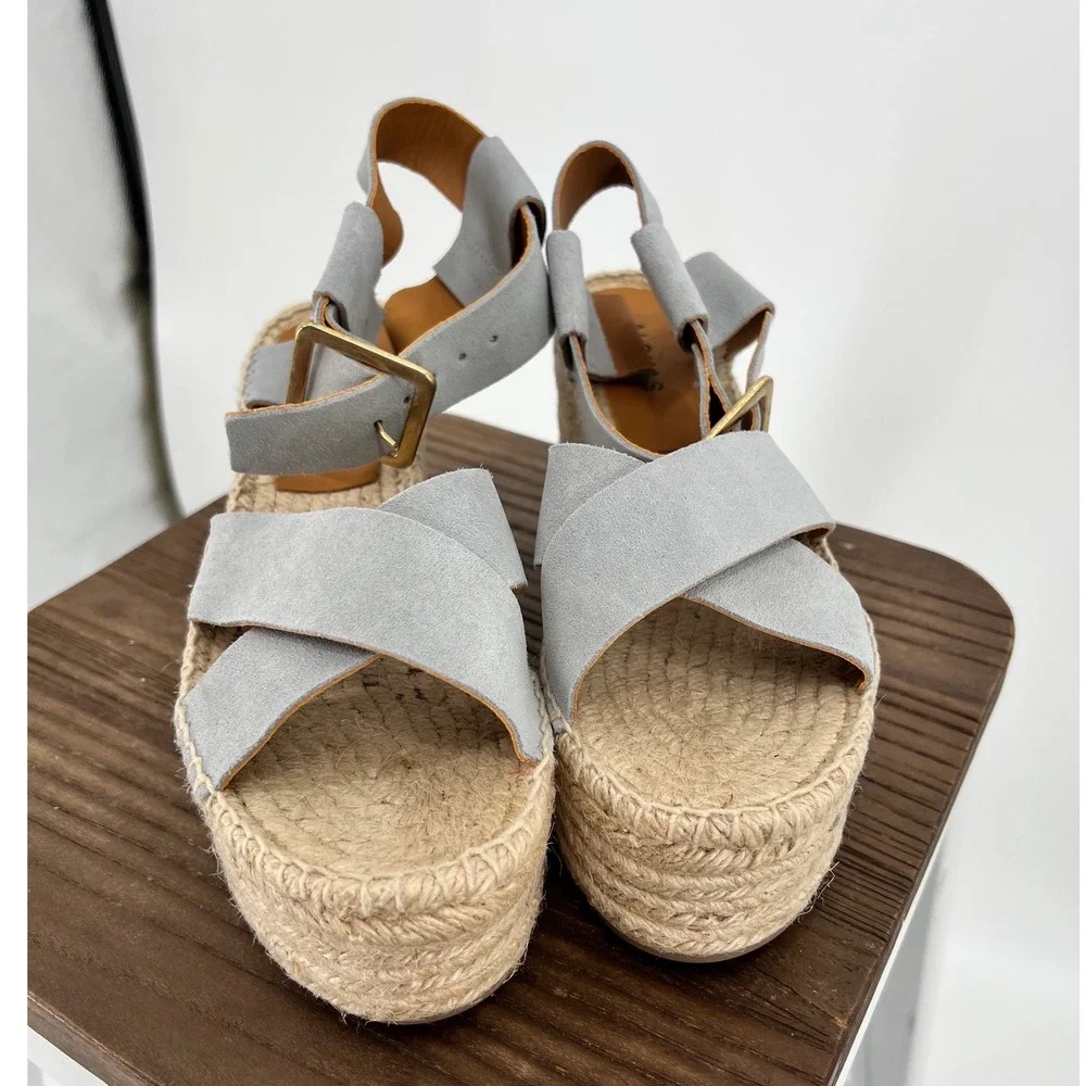 Alohas Kailua Stone Grey Suede Espadrille Platform Wedge Sandals Size 10 NWT